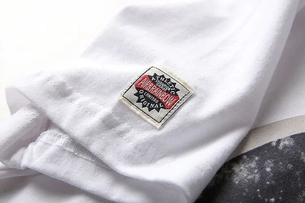 Mens Retro Printed Cotton T-Shirt Short Sleeve