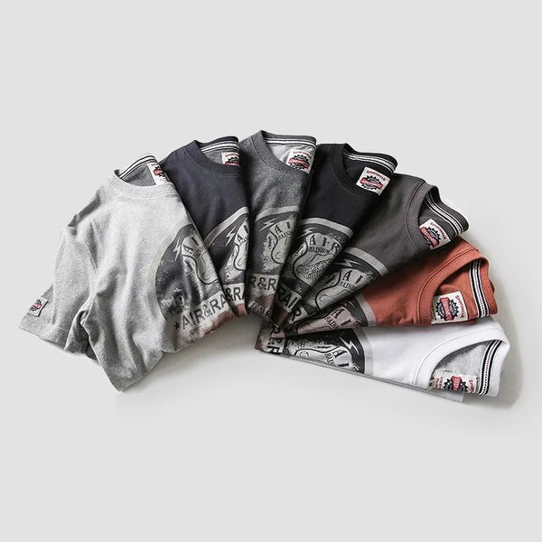 Mens Retro Printed Cotton T-Shirt Short Sleeve