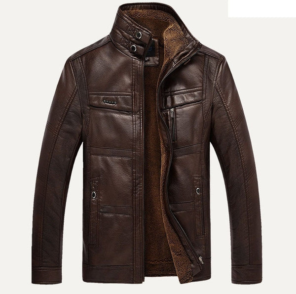 Mens PU Faux Leather Thick Winter Fleece Jacket