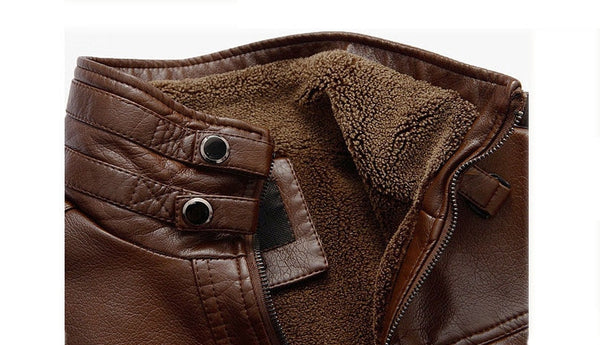 Mens PU Faux Leather Thick Winter Fleece Jacket