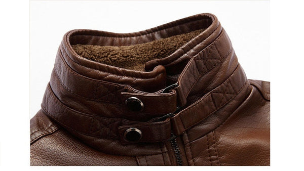 Mens PU Faux Leather Thick Winter Fleece Jacket