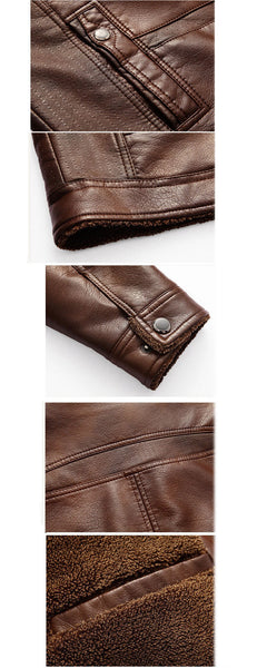 Mens PU Faux Leather Thick Winter Fleece Jacket