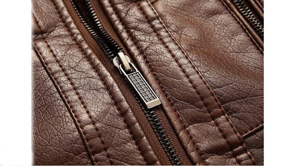 Mens PU Faux Leather Thick Winter Fleece Jacket