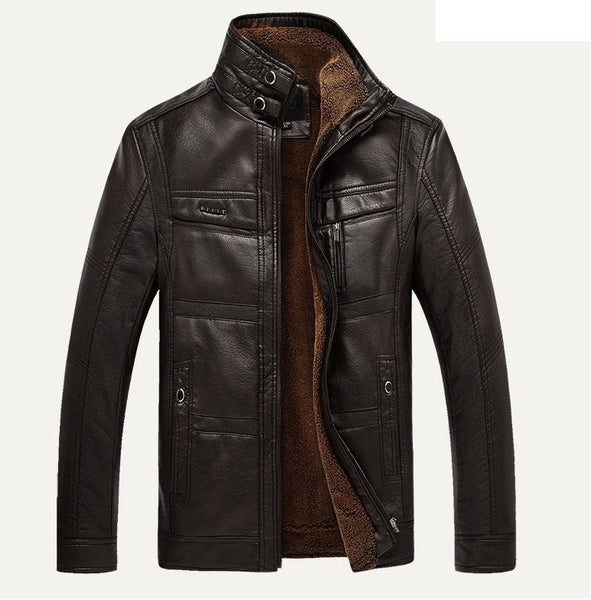 Mens PU Faux Leather Thick Winter Fleece Jacket