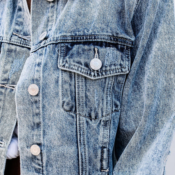 Women Ripped Cropped Denim Jacket