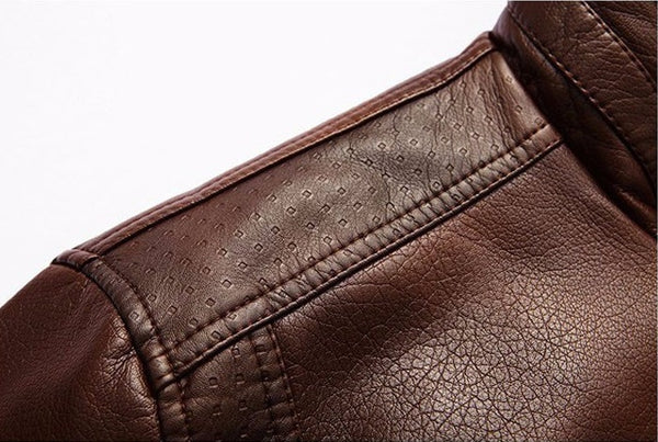 Mens PU Faux Leather Thick Winter Fleece Jacket