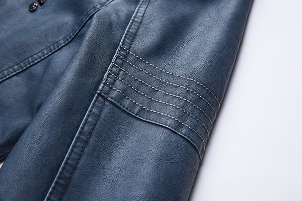 Mens PU Faux Leather Windbreaker Winter Fleece Biker Jacket