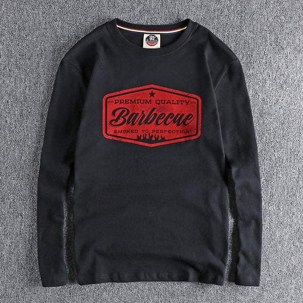 Mens Retro Printed Cotton T-Shirt Long Sleeve