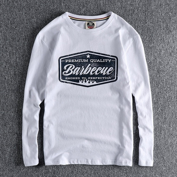 Mens Retro Printed Cotton T-Shirt Long Sleeve