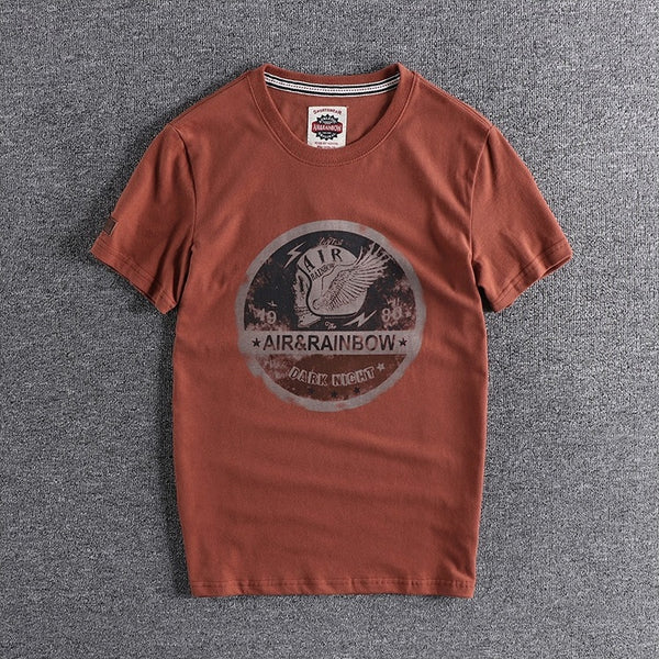 Mens Retro Printed Cotton T-Shirt Short Sleeve