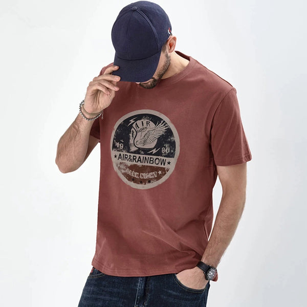 Mens Retro Printed Cotton T-Shirt Short Sleeve