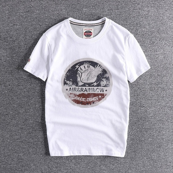 Mens Retro Printed Cotton T-Shirt Short Sleeve