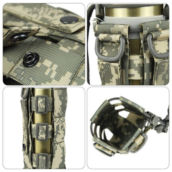 Tactical MOLLE Water Bottle Pouch Kettle Bag Adjustable Waterproof 0.5-2.5L