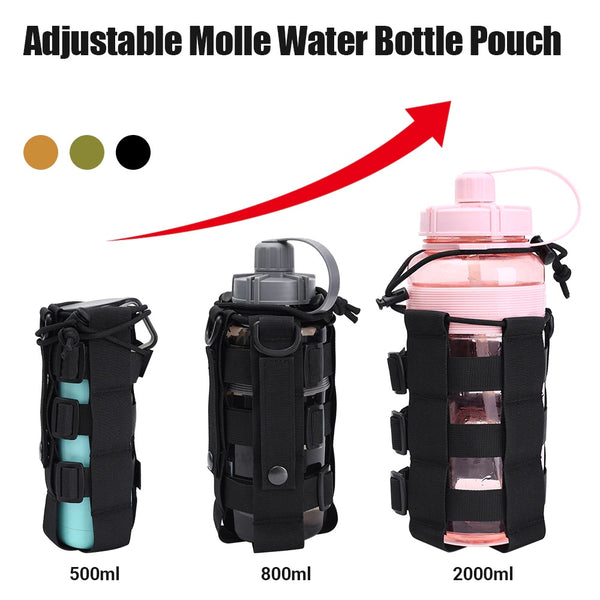 Tactical MOLLE Water Bottle Pouch Kettle Bag Adjustable Waterproof 0.5-2.5L