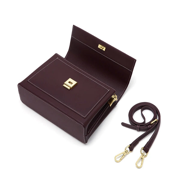 Women Genuine Leather Retro Mini Handbag Compact Shoulder Bag