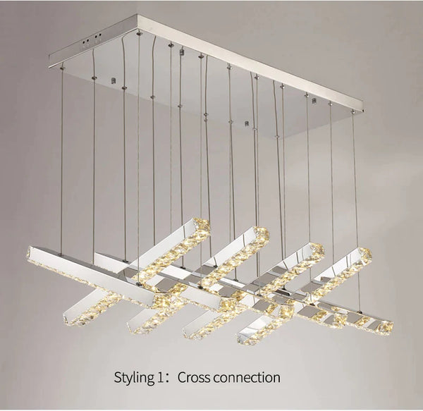 Modern LED Crystal Chandelier Stainless Steel Rectangular Hanging Lamp