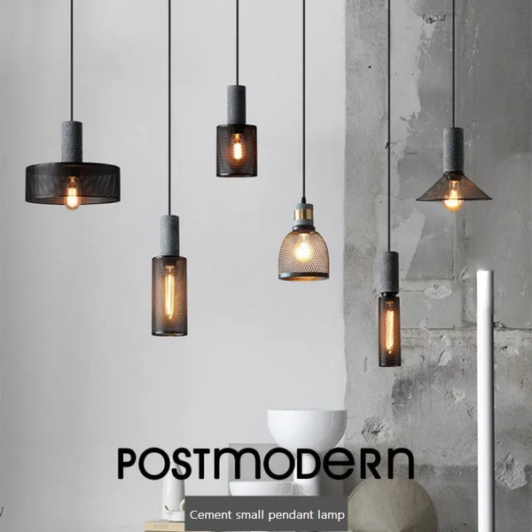 Industrial Concrete Postmodern Lamp Cement Iron Mesh E27 Pendant Light