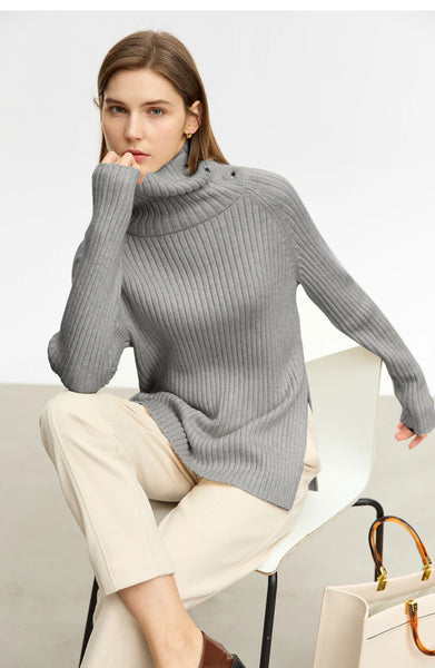 Women Turtleneck Pullover Raglan Sleeve Sweater