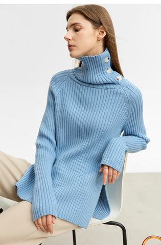 Women Turtleneck Pullover Raglan Sleeve Sweater