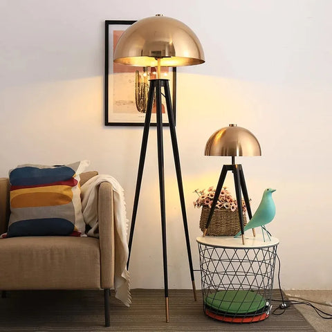 Postmodern Dome Head Tripod Floor Lamp E14 All-Metal Standing Light