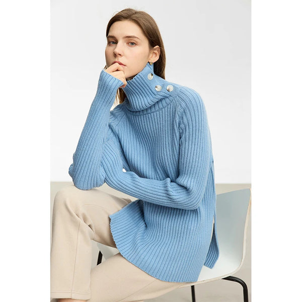 Women Turtleneck Pullover Raglan Sleeve Sweater