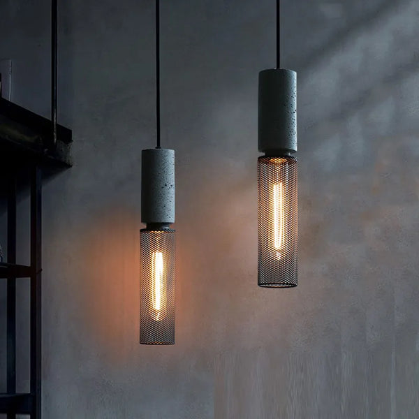 Industrial Concrete Postmodern Lamp Cement Iron Mesh E27 Pendant Light