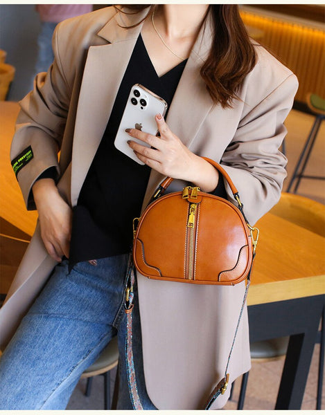 Women Genuine Leather Ellipse Shell Versatile Handbag