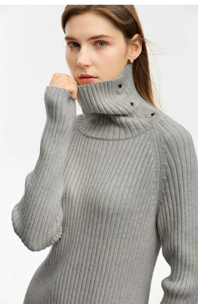 Women Turtleneck Pullover Raglan Sleeve Sweater