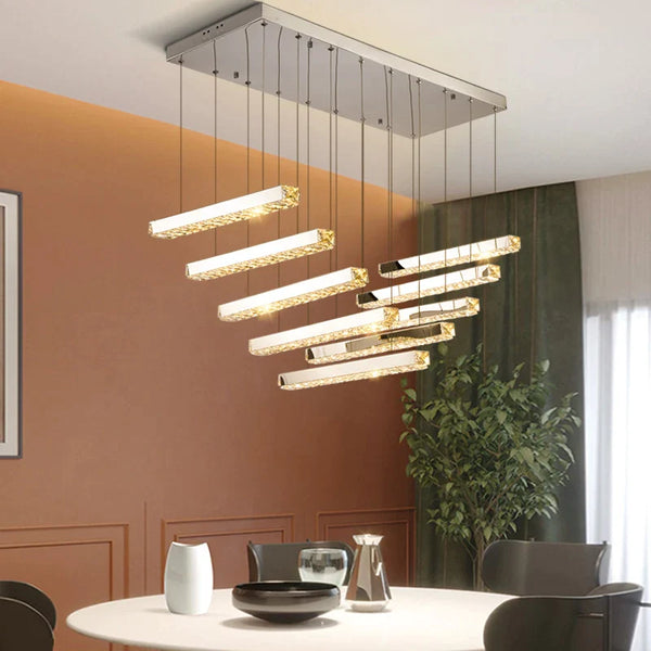 Modern LED Crystal Chandelier Stainless Steel Rectangular Hanging Lamp