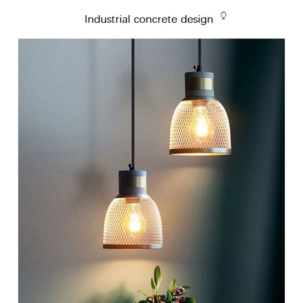 Industrial Concrete Postmodern Lamp Cement Iron Mesh E27 Pendant Light