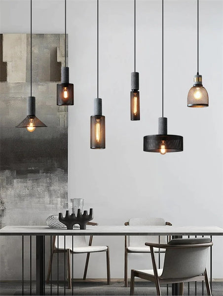 Industrial Concrete Postmodern Lamp Cement Iron Mesh E27 Pendant Light