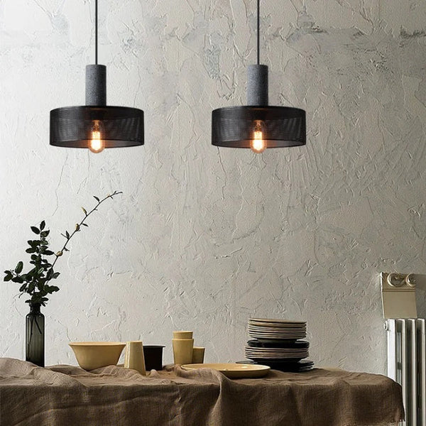 Industrial Concrete Postmodern Lamp Cement Iron Mesh E27 Pendant Light