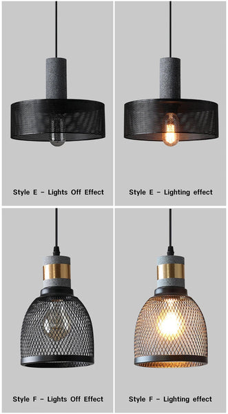 Industrial Concrete Postmodern Lamp Cement Iron Mesh E27 Pendant Light