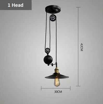 Industrial Iron Retro Vintage Retractable Pulley Pendant Light E27 Edison Lamp