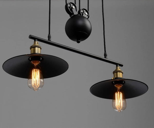 Industrial Iron Retro Vintage Retractable Pulley Pendant Light E27 Edison Lamp