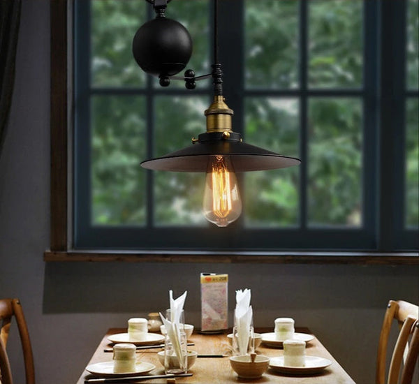 Industrial Iron Retro Vintage Retractable Pulley Pendant Light E27 Edison Lamp