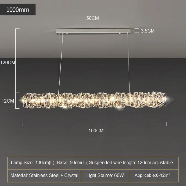 Modern Crystal Lustre Hanging Lamp LED Strip Lighting Remote Control Dimmable