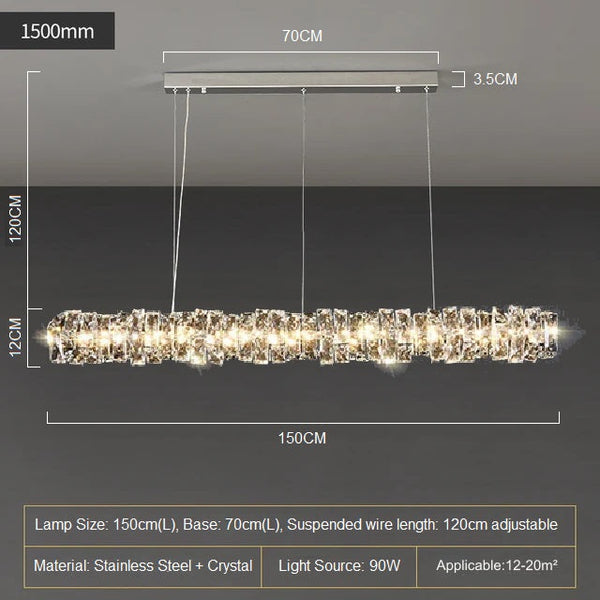 Modern Crystal Lustre Hanging Lamp LED Strip Lighting Remote Control Dimmable