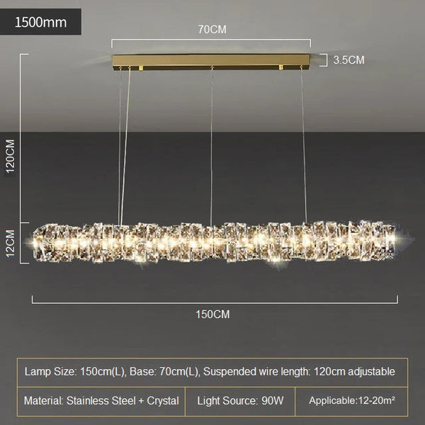 Modern Crystal Lustre Hanging Lamp LED Strip Lighting Remote Control Dimmable