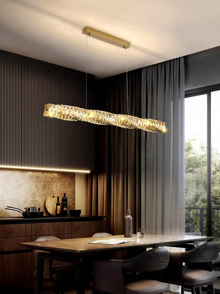 Modern Crystal Lustre Hanging Lamp LED Strip Lighting Remote Control Dimmable