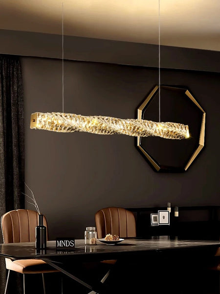 Modern Crystal Lustre Hanging Lamp LED Strip Lighting Remote Control Dimmable