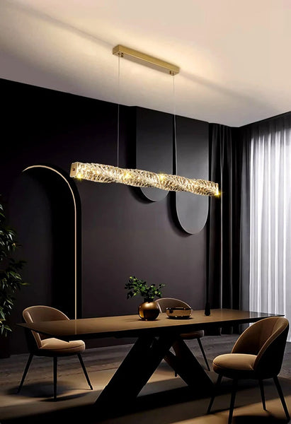 Modern Crystal Lustre Hanging Lamp LED Strip Lighting Remote Control Dimmable