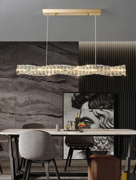 Modern Crystal Lustre Hanging Lamp LED Strip Lighting Remote Control Dimmable