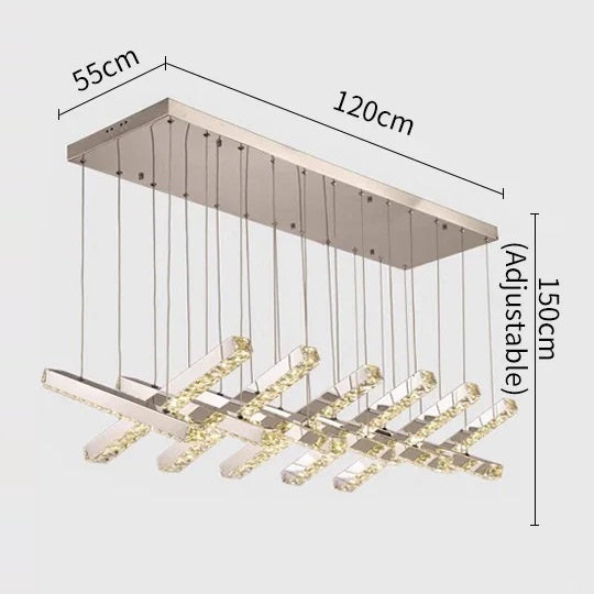 Modern LED Crystal Chandelier Stainless Steel Rectangular Hanging Lamp
