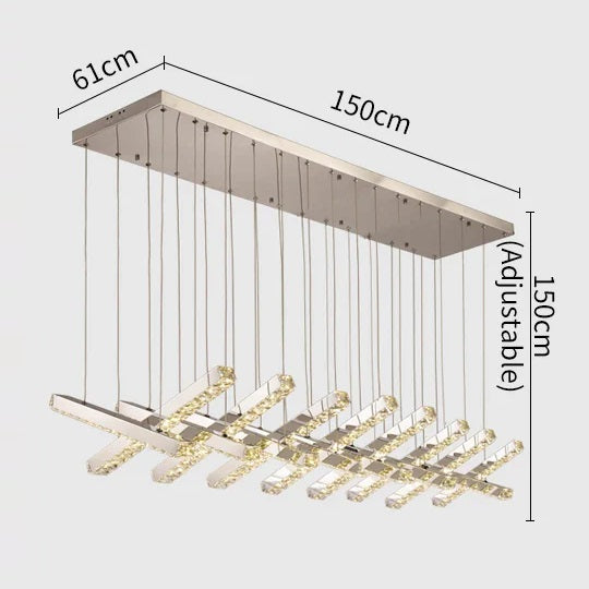 Modern LED Crystal Chandelier Stainless Steel Rectangular Hanging Lamp