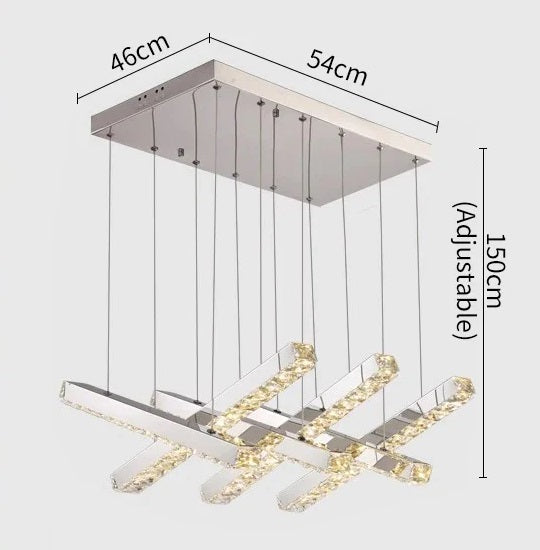 Modern LED Crystal Chandelier Stainless Steel Rectangular Hanging Lamp
