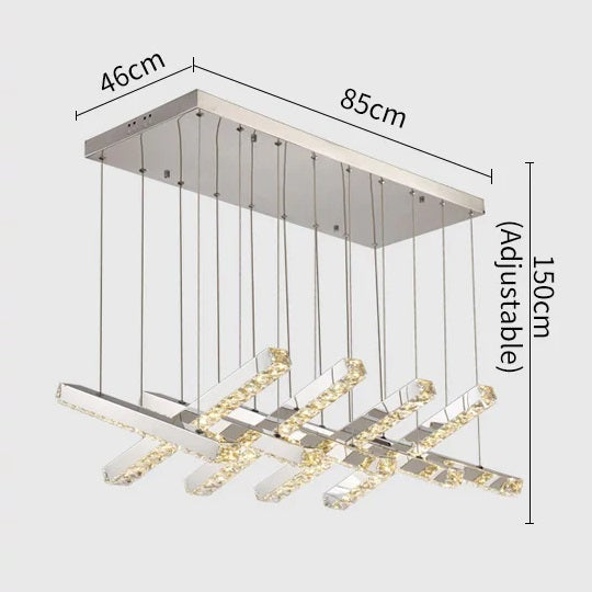 Modern LED Crystal Chandelier Stainless Steel Rectangular Hanging Lamp