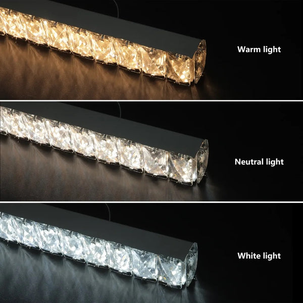 Modern LED Crystal Chandelier Stainless Steel Rectangular Hanging Lamp