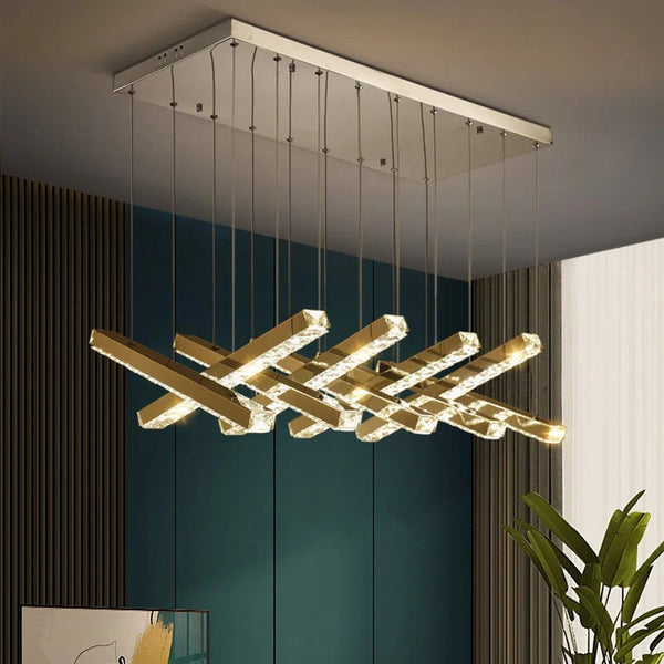 Modern LED Crystal Chandelier Stainless Steel Rectangular Hanging Lamp