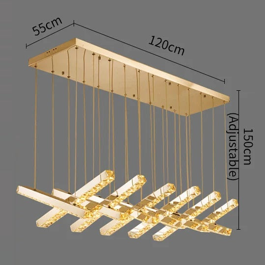 Modern LED Crystal Chandelier Stainless Steel Rectangular Hanging Lamp